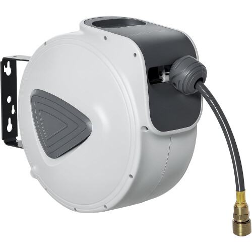 DURHAND Carrete de mangueira de ar comprimido, 20 m, rebobinamento automático, cinzento
