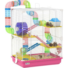 PawHut jaula para hamster de 5 níveis com túnel, 46x30x58 cm, rosa