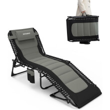Klappbarer Loungesessel, gepolstert, 5-fach verstellbar, mit Kissen und Seitentaschen, 200x68x35cm