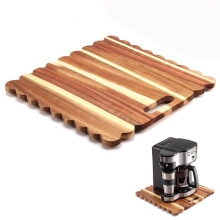 13 X 14 Inch Dark Hardwood Appliance Slider, 360 Scalloped Sliding Tray with Rubber Wheels for Coffee Maker