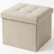 Edihome Puff de Arrumação Dobrável com Tampa, 38 x 38 x 38 cm, Bege Tostado, Assento para Quarto