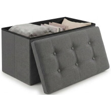 edihome, puff de arrumação dobrável com tampa, 38 x 76 x 38 cm, cinzento escuro, banco de tecido para quarto