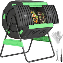 Outsunny compostador giratório de 200L, câmara dupla, verde, com pés de metal e portas deslizantes