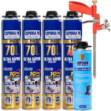 Kit de espuma de poliuretano, 4 frascos de 750ml com pistola aplicadora e 500ml de limpador, 70L para selagem e isolamento