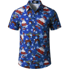 Herren-Weihnachtshemd im Hawaii-Stil mit kurzen Ärmeln Blau XXL