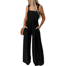 Damen-Overall Sommer Weites Bein Locker mit Taschen Schwarz S — damenoverall sommer, jumpsuit damen weites bein