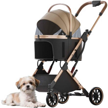 Carrinho para cães dobrável 3 em 1, com cesto de arrumação e correias de segurança, para cães pequenos
