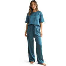 Damen Satin-Schlafanzug Zweiteilig Kurzarm Tall Grün XL — damen schlafanzug satin, satin nachtwäsche damen