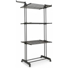 DASCK Estufa Vertical Dobrável de 3 Níveis, Rodas, Largura Ajustável 75-126 cm, 177 cm de Altura, Preto