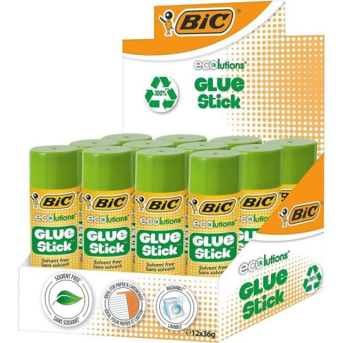 BIC BIC ECOlutions — Bastões de cola 36 g, pacote de 12 (Verde)