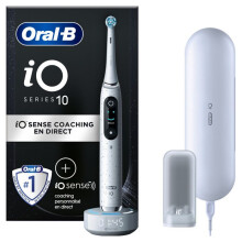 Oral-B Cepillo de dientes eléctrico recargable iO 10 blanco, 1 cabezal, 1 estuche de viaje recargable, 1 cargador iO Sense