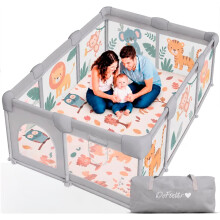 Parque infantil de bebé SELVA, 150 x 180 cm, com rede de animais, tapete acolchoado, dobrável, com bolsa de transporte