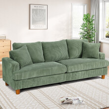 (Green) Modern Comfy Corduroy 3 Seater Sofa Deep Seat Couch, 220cm