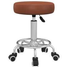 PU Leather Rolling Stool with Adjustable Height, Brown Height Adjustable Stool Chair with Wheels for Salon Massage Spa