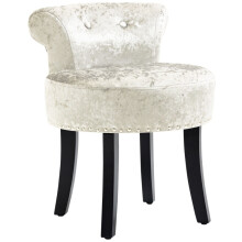 Dressing Table Stool with Rubber Wood Legs, Beige Ice Velvet Vanity Stool with Thick Padded Seat and Backrest for Bedroom