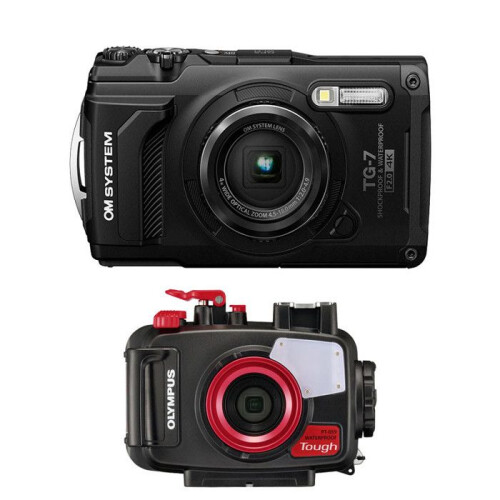 Câmera compacta à prova d'água OLYMPUS TG7 Preta + Caixa à prova d'água PT059