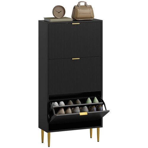 Elegant Three-Drawer Shoe Cabinet - Black