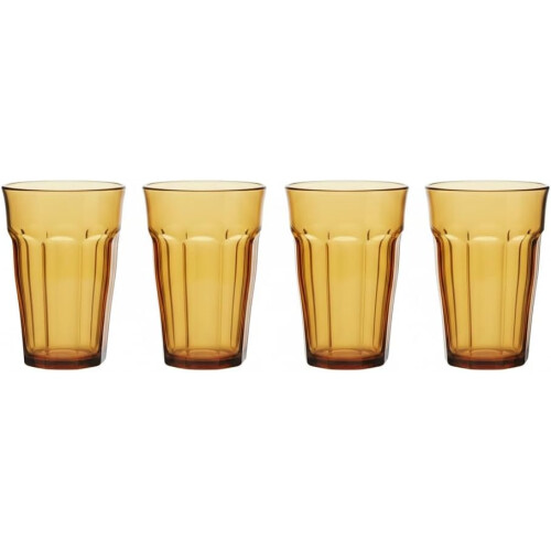 Duralex, conjunto de 4 copos de vidro temperado Picardie, 360 ml, âmbar, resistente e apilhável