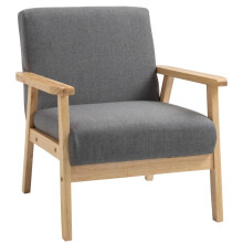 Minimalistic Wooden Frame Accent Chair with Padded Seat, Brown Grey Tone Armchair with Two Thick Foam Cushions