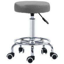 PU Leather Rolling Stool with Adjustable Height, Grey Height Adjustable Stool Chair with Wheels for Salon Massage Spa