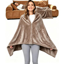 Decke Poncho Fleece-Überwurf Kuschelig Warm Weich 180x90 cm Braun — fleece poncho decke, kuscheldecke mit ärmeln
