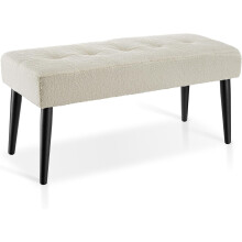 tectake Banco Estofado Bouclé Branco, 38x95x45cm, Pés de Aço, Assento de Espuma de Alta Densidade