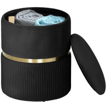 Velvet-Feel Storage Ottoman - Black