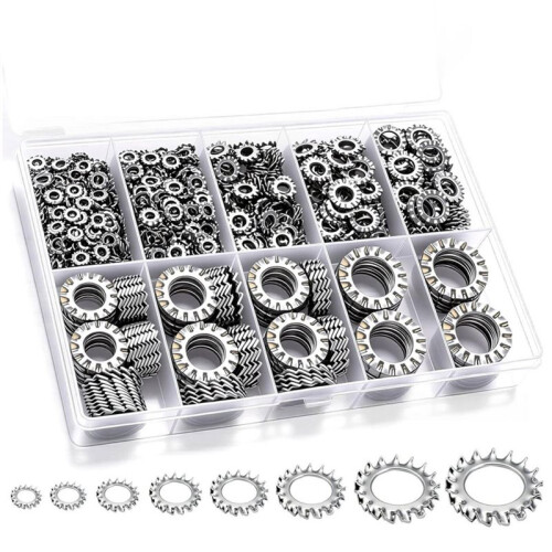 550Pcs M2.5-M12 External Tooth Lock Washers Assortment Kit - Stainless Steel Split  Washers for Secure Fastening
