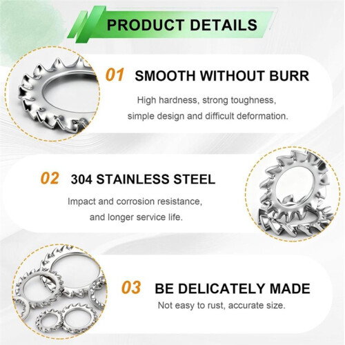 550Pcs M2.5-M12 External Tooth Lock Washers Assortment Kit - Stainless Steel Split  Washers for Secure Fastening 2