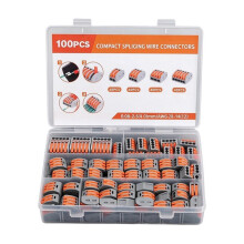 Kit com 100 Conectores de Fios Compactos, Terminais de Encaixe Reutilizáveis, Conectores de Alavanca de 2 A 5 Portas para Emendas Rápidas de Fios