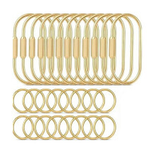 Gold Key  Set, 12 Brass U Shape Locking Key Rings with 16 Split Rings for Keys, Bags, Charms