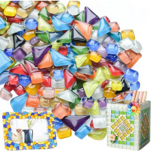 800g Crystal Mosaic Tiles,Polygons Mosaic Tiles Arts and Crafts,About 480 Pieces Mixed Color Mosaic Kit for DIY Crafts,Plates,Flowerpots,Vases