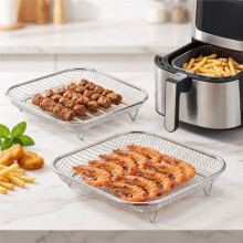 Grelha para Fritadeira A Ar, Cesta Quadrada de 20,5 cm para Forno, Empilhável, em Aço Inoxidável com Pés de Silicone