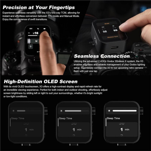 X3C X3-C TTL Wireless Flash Trigger for , OLED Touchscreen Transmitter,Built-in Battery,Quick Charge 2