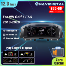 prlingcar Digitaal Dashboard Cluster, 12.3 inch LCD scherm, voor VW Golf 7 MK7 2013-2020, met HDMI Carplay en GPS