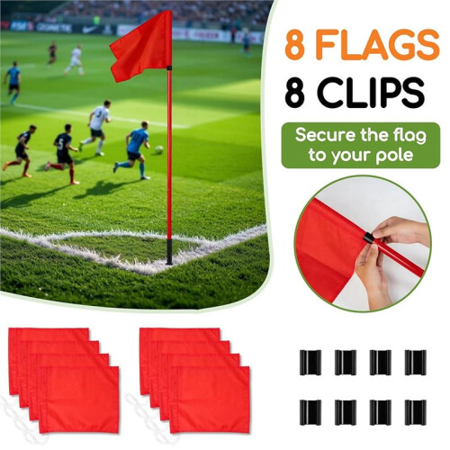 8 Pcs Red Soccer Corner Flags with Fastening Clips, Replacement Referee Flags for Match Practice Football Training 2