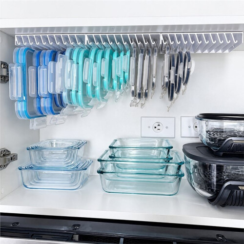 Food Container Lids Organizer - Airtight Plastic Fresh-Keeping Box Rack for Home Kitchen Storage 2
