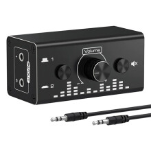 3,5 mm Audioschakelaar, 2 Ingangen 1 Uitgang of 1 Ingang 2 Uitgang Audiosplitter/Schakelaar, Audioschakelaarbox voor Pc, Hoofdtelefoon en Luidspreker