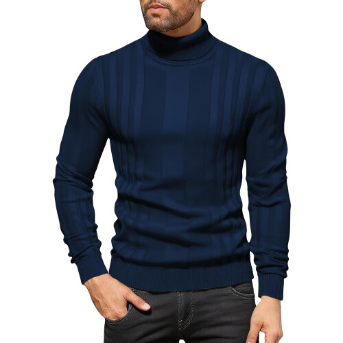 Herren Strickpullover mit Rollkragen, gestrickt, warm, langärmlig, marineblau XXL — herrenpullover rollkragen