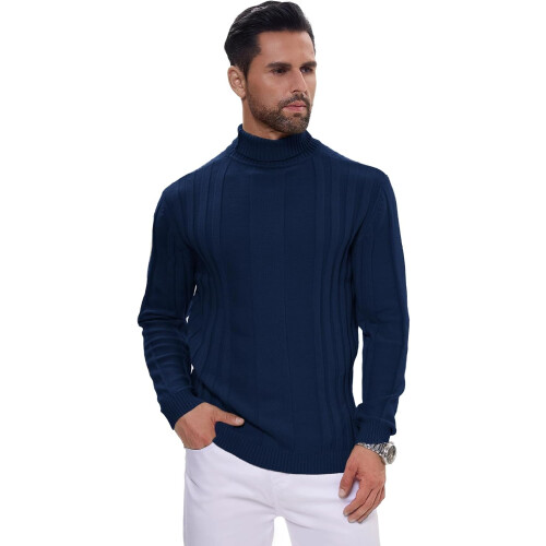 Herren Strickpullover mit Rollkragen, gestrickt, warm, langärmlig, marineblau XXL — herrenpullover rollkragen 1