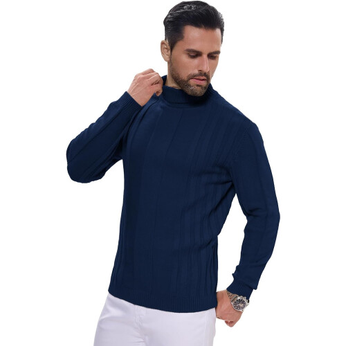Herren Strickpullover mit Rollkragen, gestrickt, warm, langärmlig, marineblau XXL — herrenpullover rollkragen 2