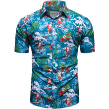 Herren Weihnachtshemd mit kurzen Ärmeln Weihnachten Blau S — weihnachtshemd herren, weihnachtshemd kurzarm
