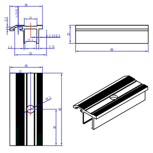 4PCS Solar Panel Thin Film End Clamp Aluminum PV Mounting Bracket, for 6-10mm Universal Solar Panel Mount 2