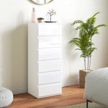 HOMCOM 6-Drawer Chest of Drawers for Bedroom, High Gloss White