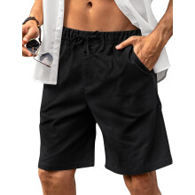Herren Shorts Bermuda Leinen Atmungsaktiv Leicht Bequem Schwarz M — herrenshorts leinen, bermudashorts herren