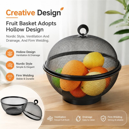 28CM Mesh Metal Kitchen Fruit Basket Vegetable Storage Basket Reusable Draining Fruit Bowl Large Capacity Kitchen 2