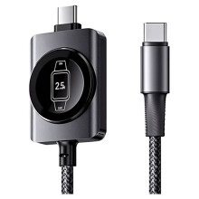 65W PD 2-in-1 Geflochtenes Kabel Aus Aluminiumlegierung, Typ-C & Kabelloses Laden für Smartwatches, 1,2 M Langes, Verwicklungsfreies Kabel für