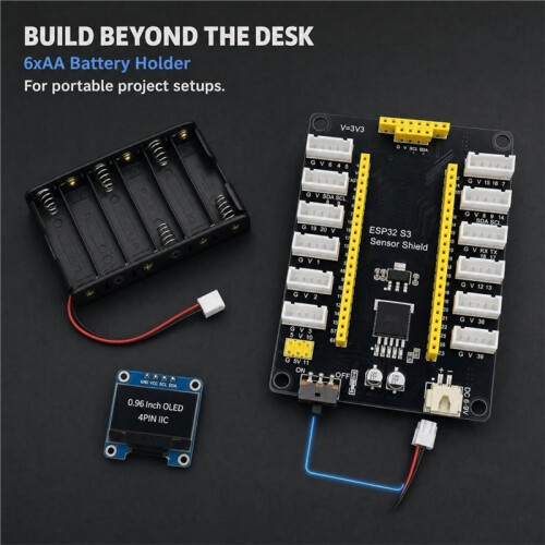 ESP32-S3 IoT Dev Kit Sensor Expansion Board OLED ESP32-S3 N16R8 Dual USB-C GVS OLED Display Portable AA Holder 2