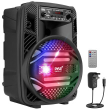 Pyle Portable Bluetooth PA Speaker System – Rechargeable Karaoke Speaker with 8” Woofer, LED Party Lights, Wireless Audio, Microphone, USB/MP3/FM