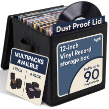 Tydi Vinyl Record Storage Box with Zip Closure – Holds Up to 90 12 Inch Vinyl Records – Collapsible Crate, LP Storage Boxes, Records Box – Home